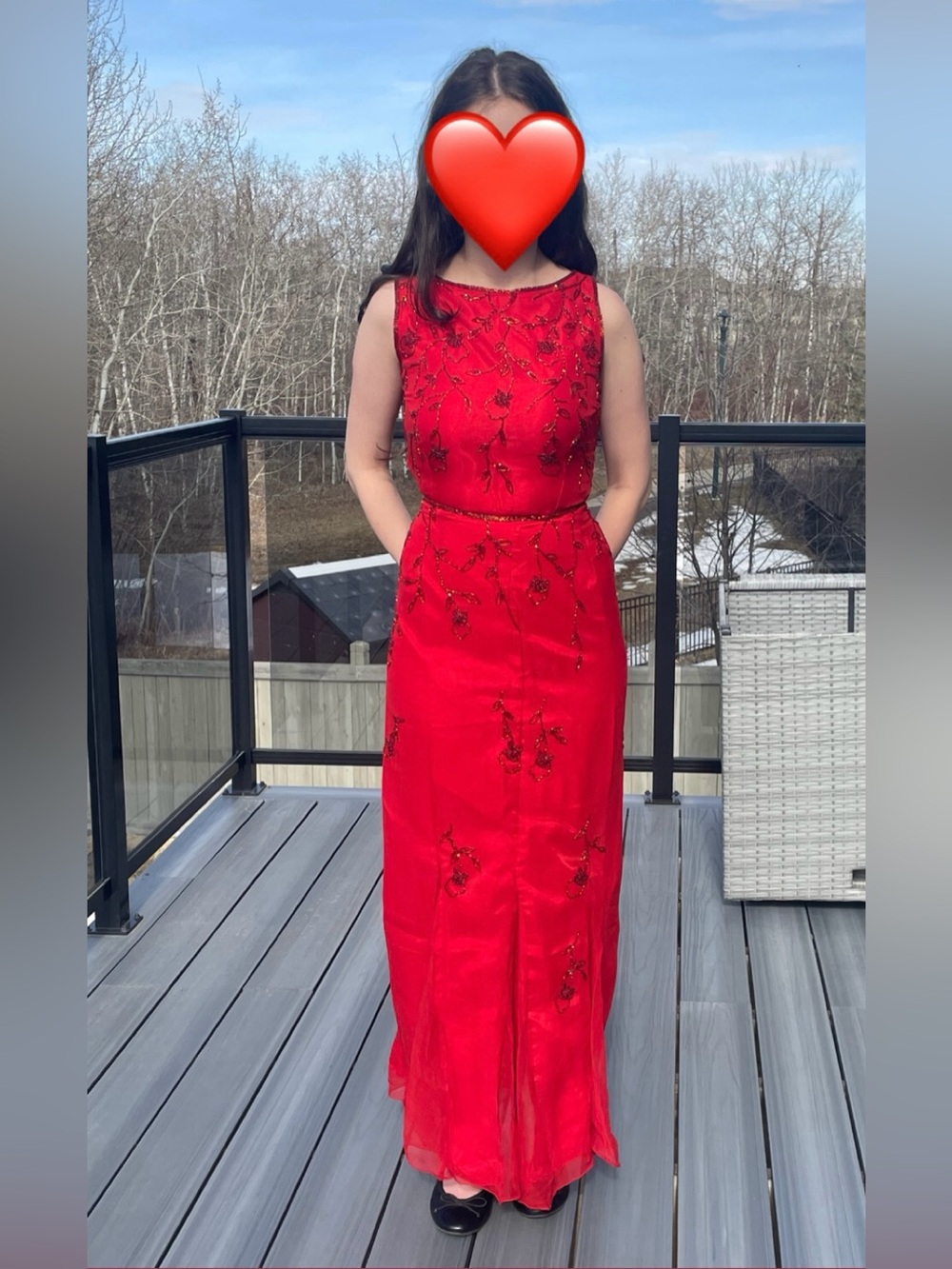 NWT 100% silk red beaded whimsigoth flowy dress/gown/prom dress